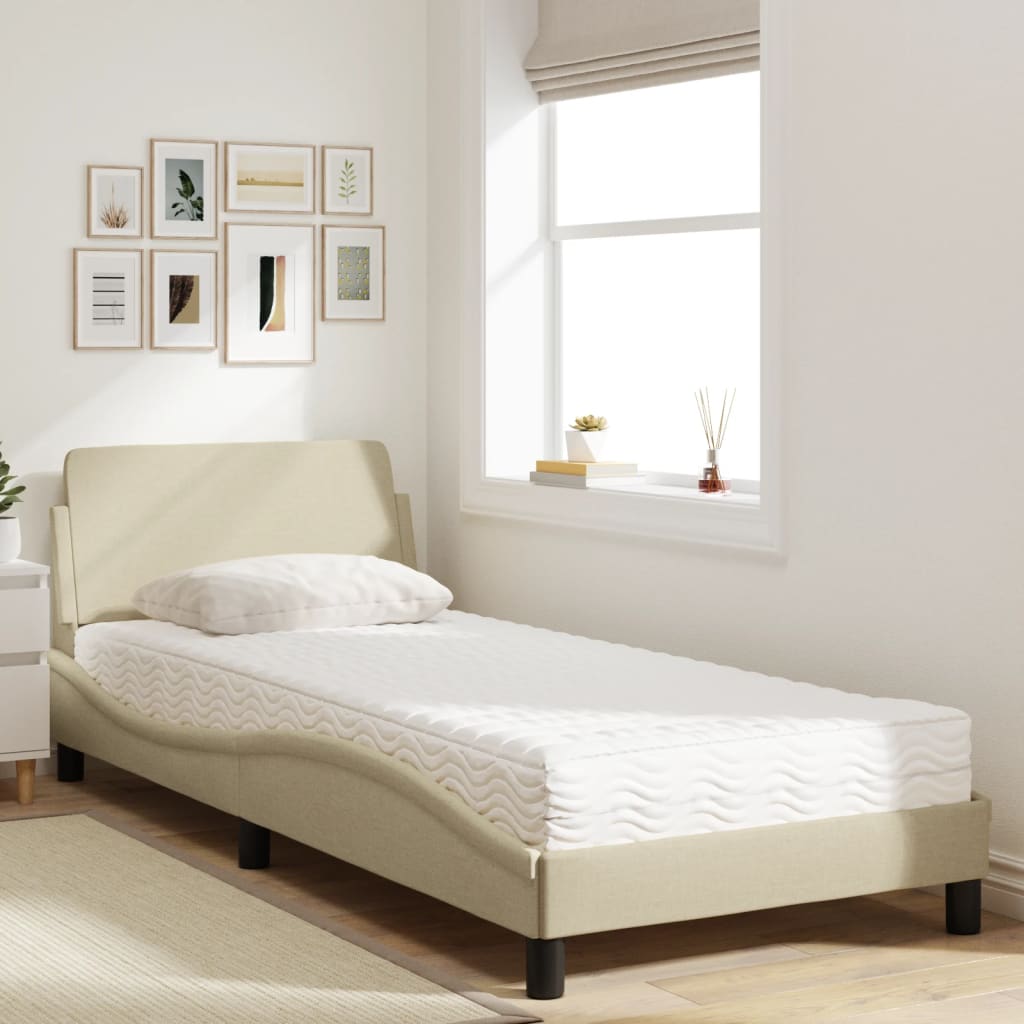 seng med madras Dover 80x200 cm stof cremefarvet