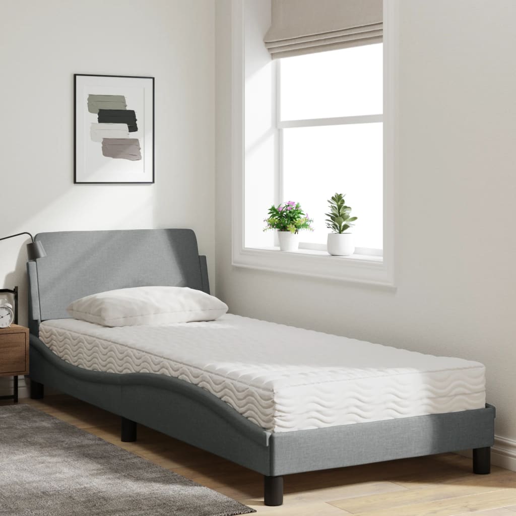 seng med madras Dover 90x190 cm stof lysegrå