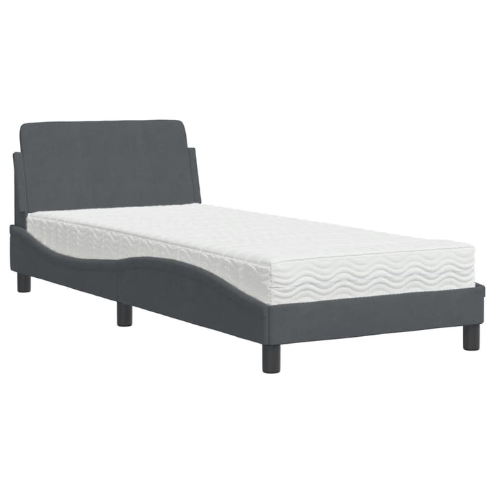 seng med madras Dover 90x190 cm velour mørkegrå