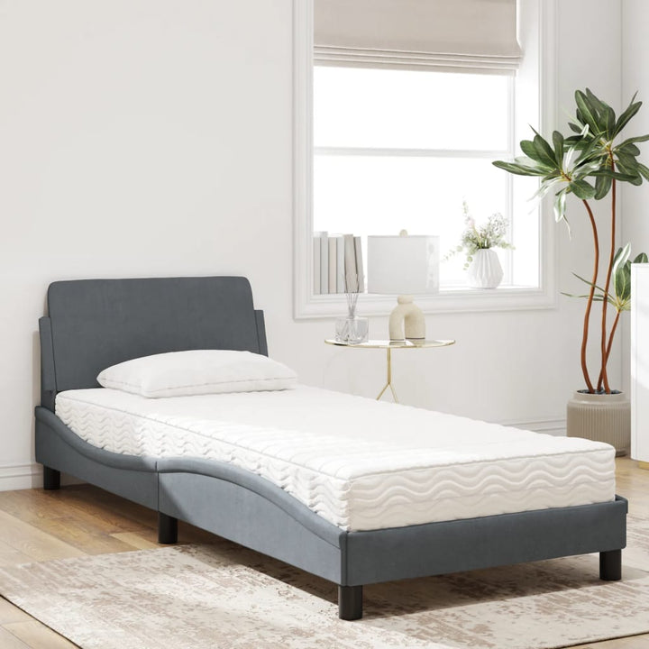 seng med madras Dover 90x190 cm velour mørkegrå