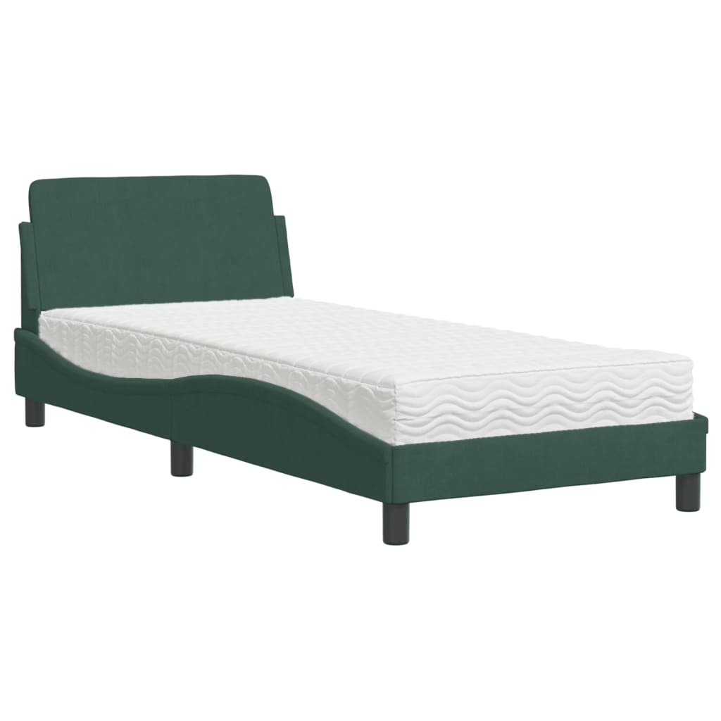 seng med madras Dover 90x190 cm velour mørkegrøn