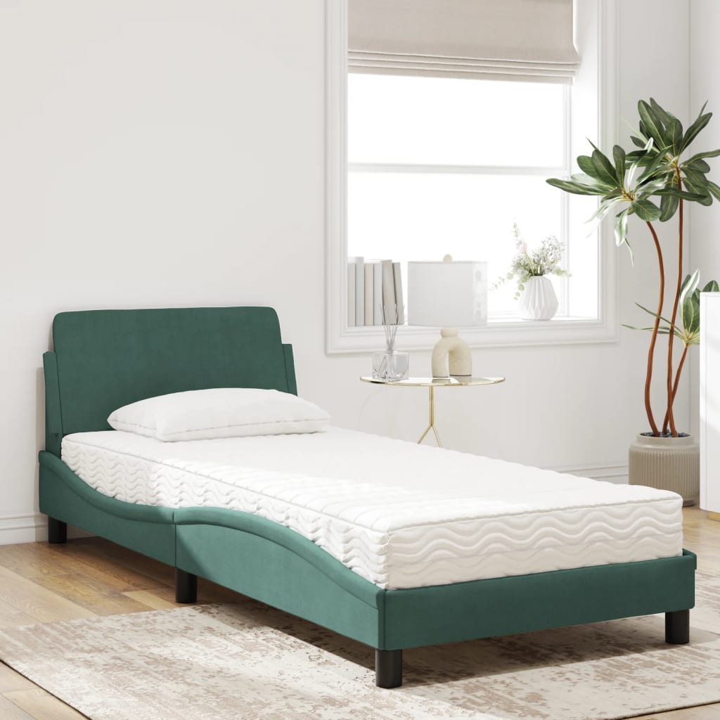 seng med madras Dover 90x190 cm velour mørkegrøn