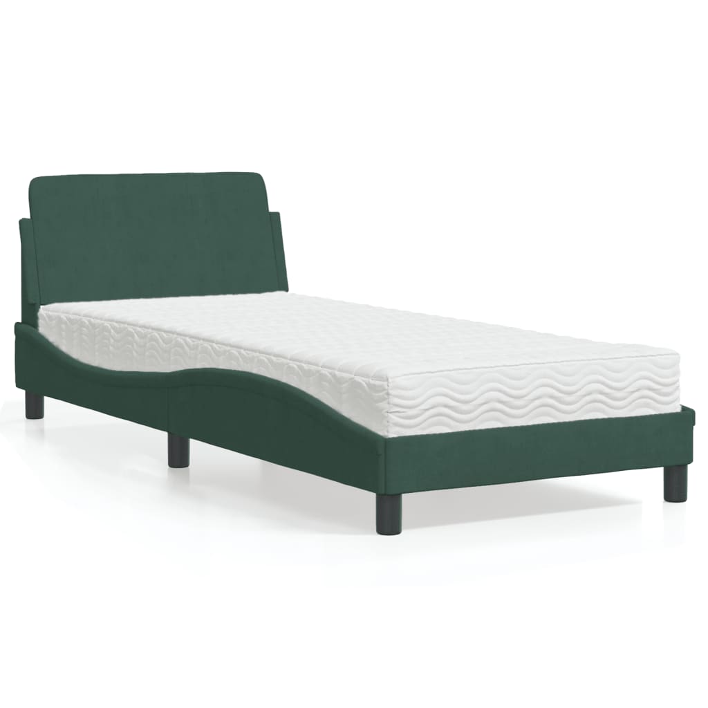 seng med madras Dover 90x190 cm velour mørkegrøn