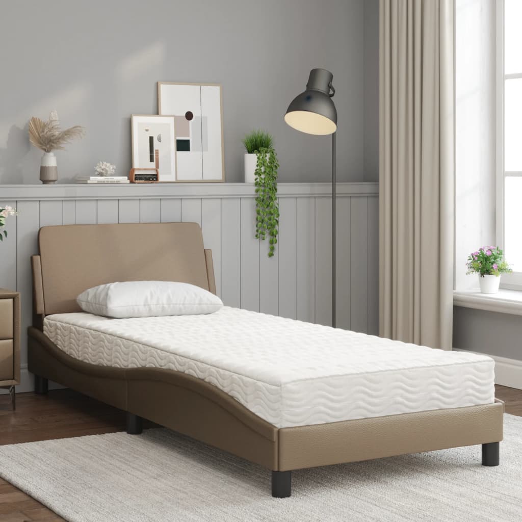 seng med madras Dover 90x190 cm kunstlæder cappuccinofarvet