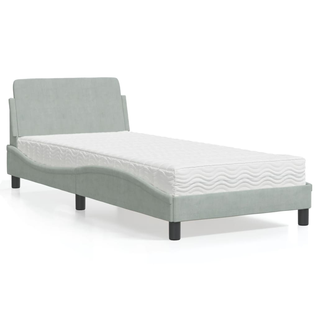 seng med madras Dover 90x200 cm velour lysegrå