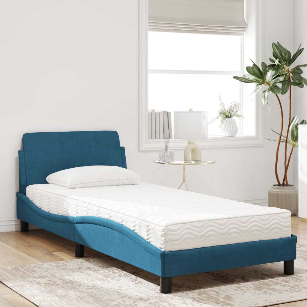 seng med madras Dover 90x200 cm velour blå