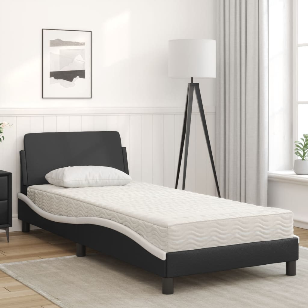 seng med madras Dover 90x200 cm kunstlæder sort og hvid