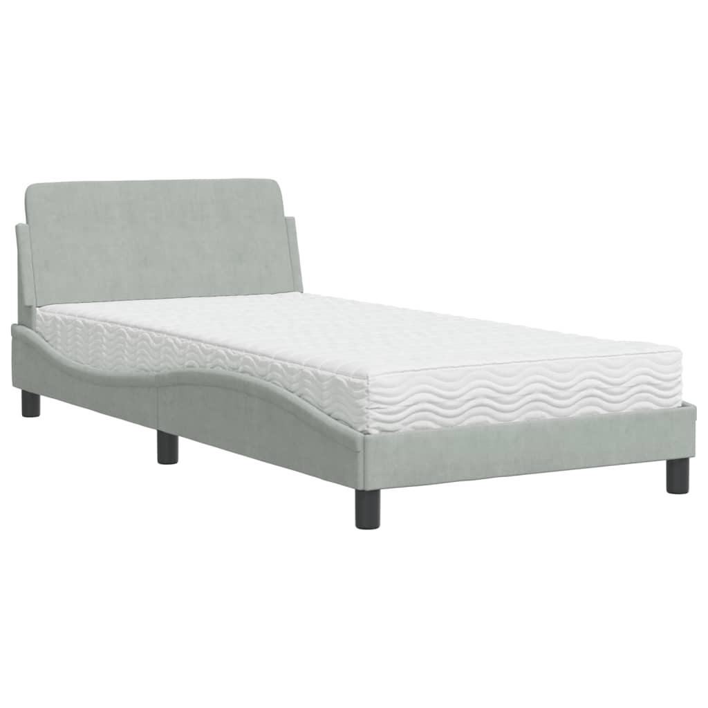seng med madras Dover 100x200 cm velour lysegrå