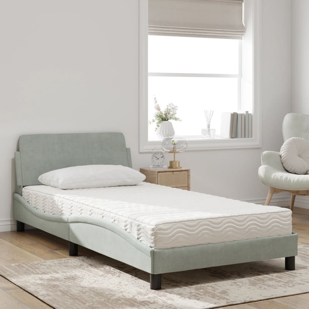 seng med madras Dover 100x200 cm velour lysegrå