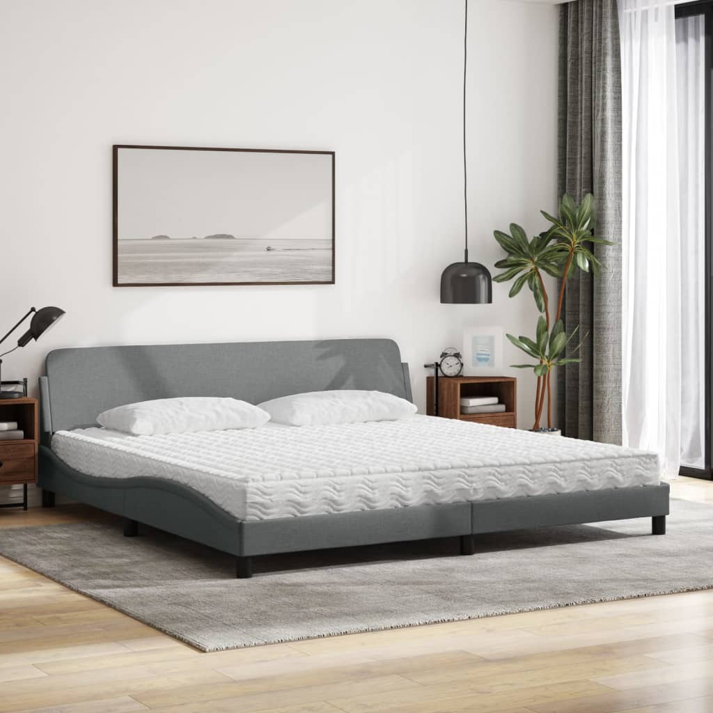 seng med madras Dover 200x200 cm stof lysegrå
