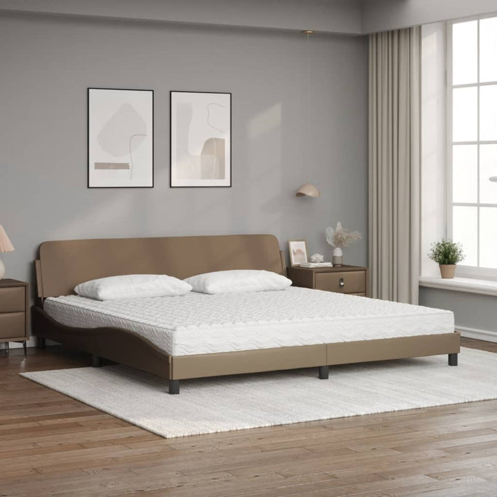seng med madras Dover 200x200 cm kunstlæder cappuccinofarvet