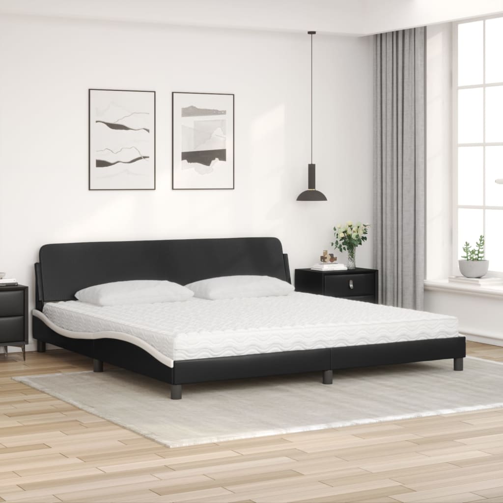 seng med madras Dover 200x200 cm kunstlæder sort og hvid