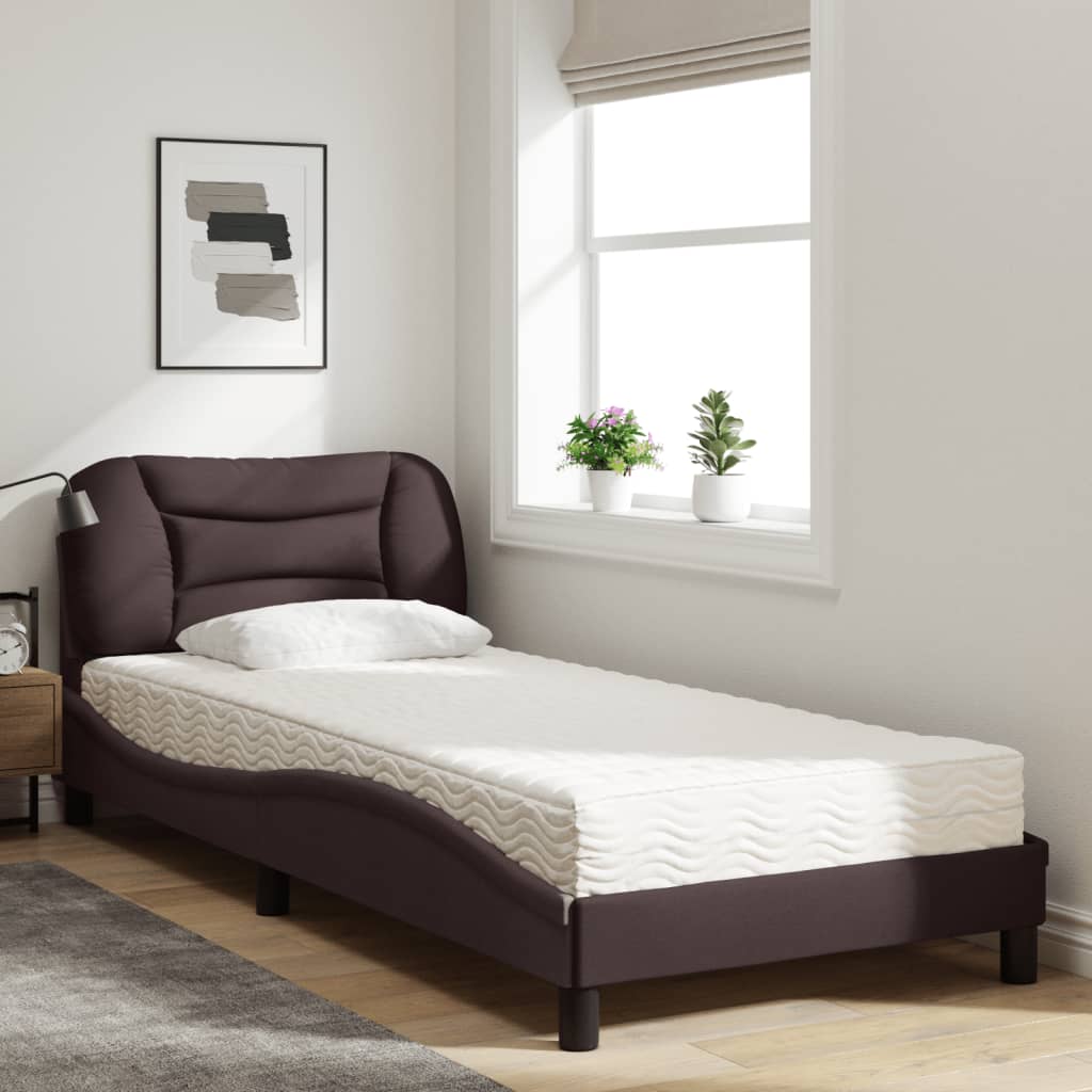 seng med madras Hvar 90x190 cm stof mørkebrun