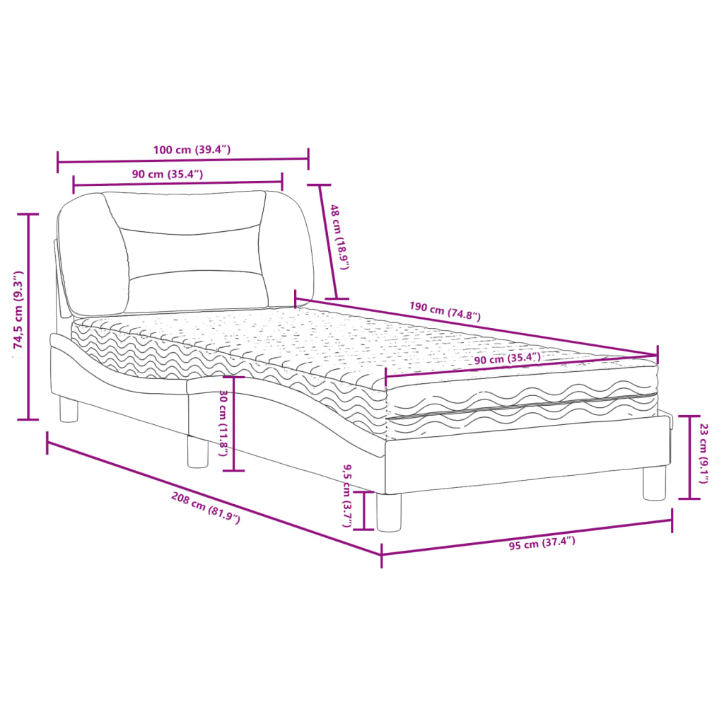 seng med madras Hvar 90x190 cm stof gråbrun