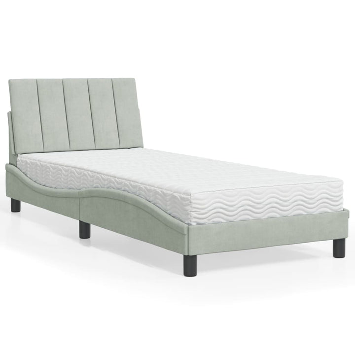 seng med madras Hanko 80x200 cm velour lysegrå