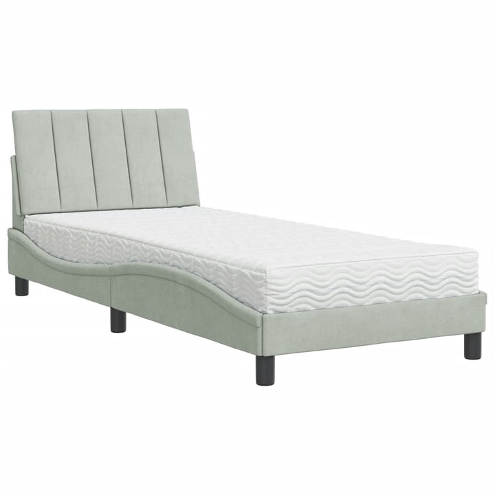 seng med madras Hanko 90x190 cm velour lysegrå