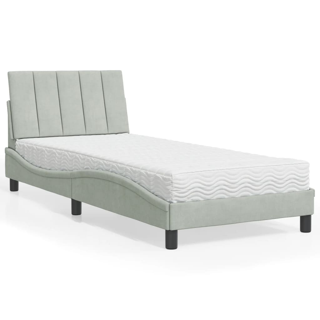 seng med madras Hanko 90x190 cm velour lysegrå