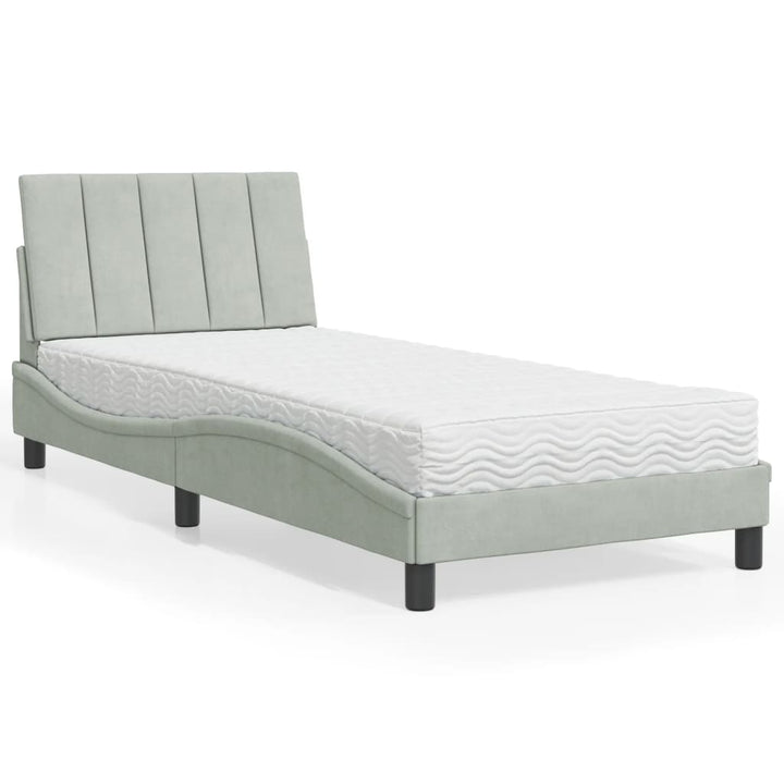 seng med madras Hanko 90x190 cm velour lysegrå