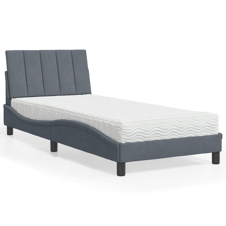 seng med madras Hanko 90x190 cm velour mørkegrå