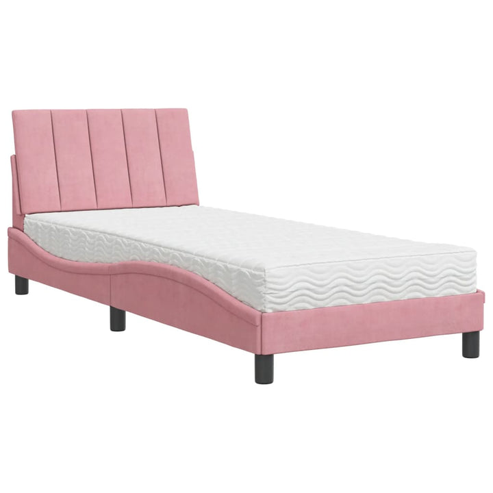 seng med madras Hanko 90x190 cm velour lyserød