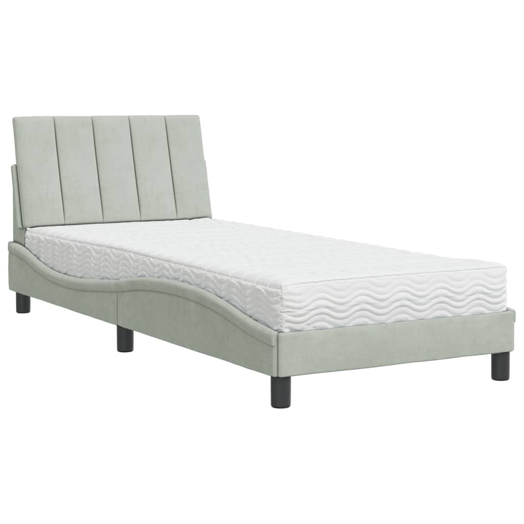 seng med madras Hanko 90x200 cm velour lysegrå