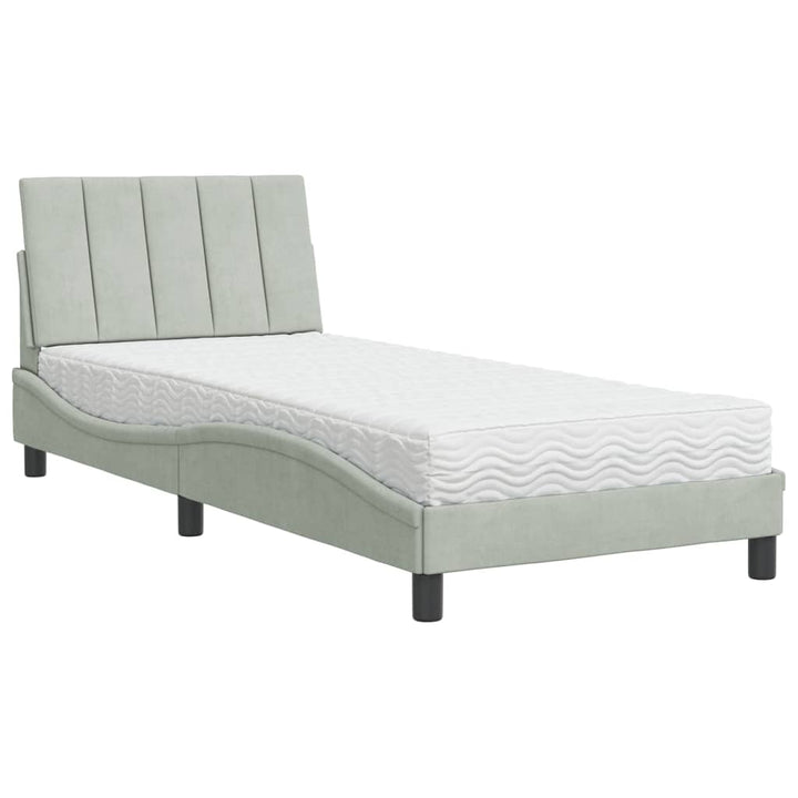 seng med madras Hanko 90x200 cm velour lysegrå