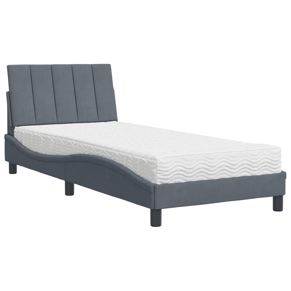 seng med madras Hanko 90x200 cm velour mørkegrå