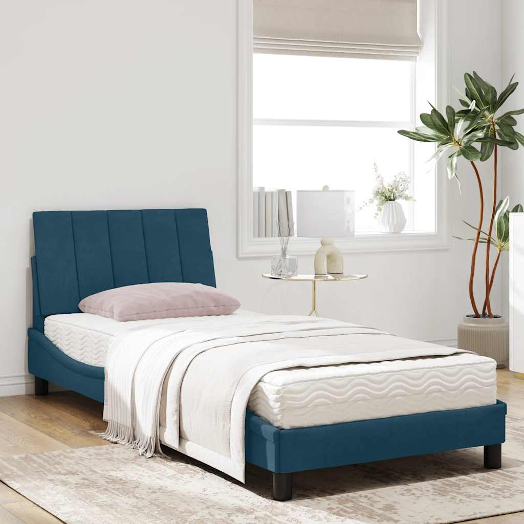 seng med madras Hanko 90x200 cm velour blå