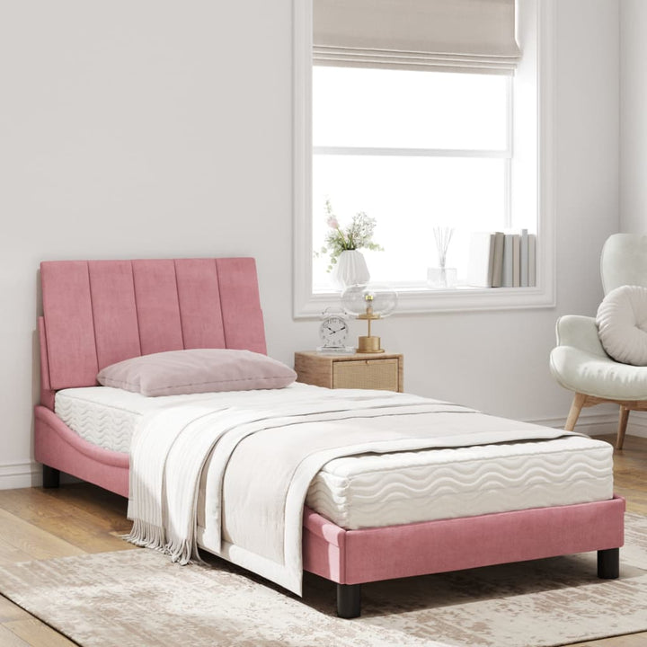 seng med madras Hanko 90x200 cm velour lyserød