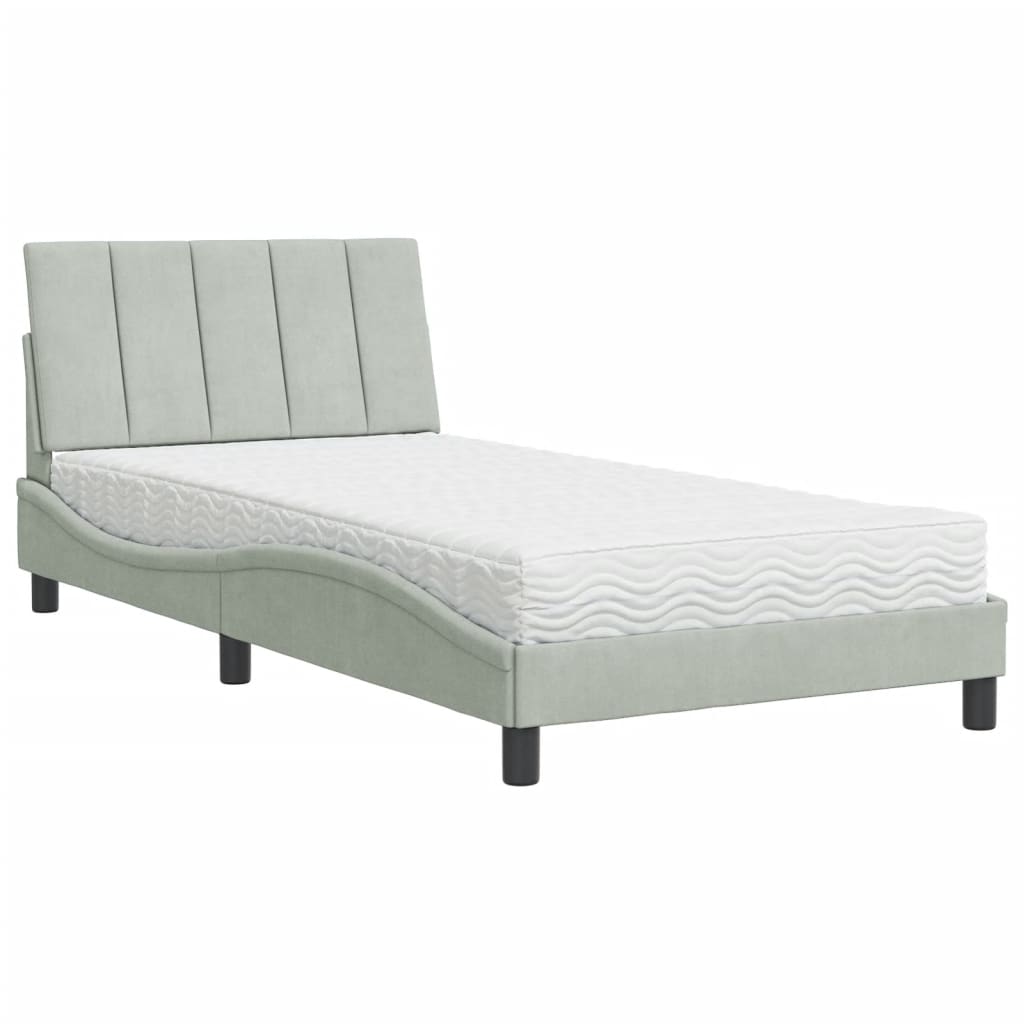 seng med madras Hanko 100x200 cm velour lysegrå
