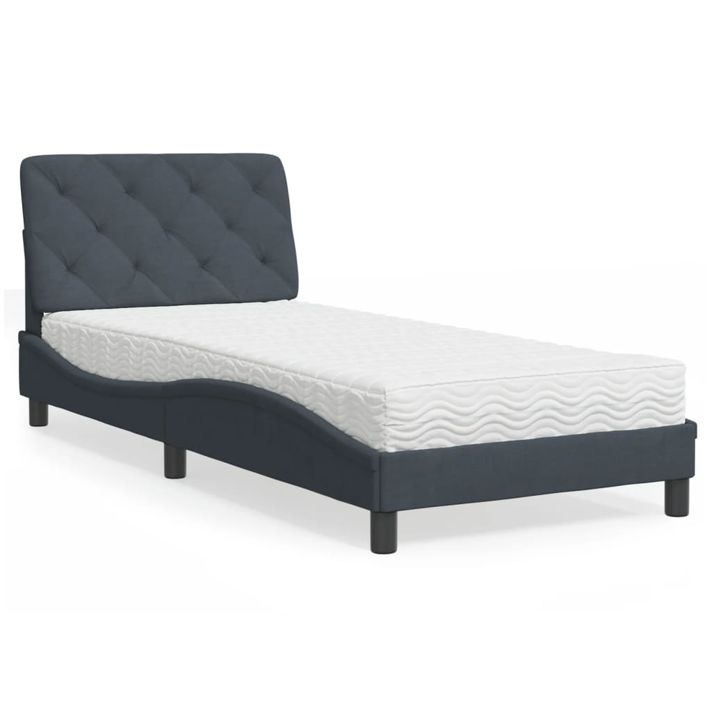 seng med madras 80x200 cm velour mørkegrå