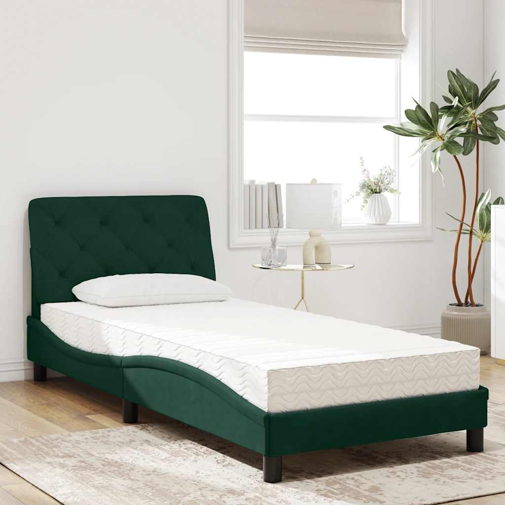 seng med madras 80x200 cm velour mørkegrøn