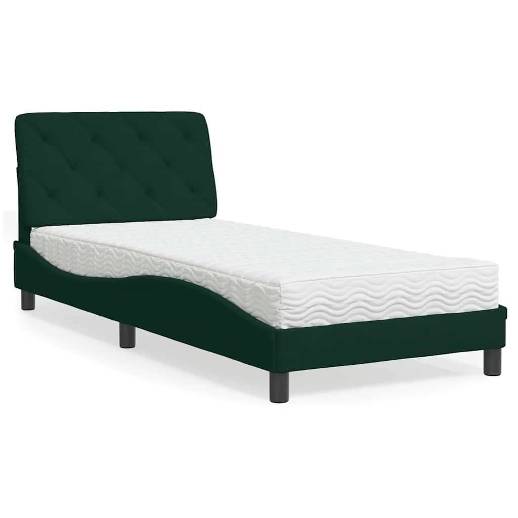 seng med madras 80x200 cm velour mørkegrøn