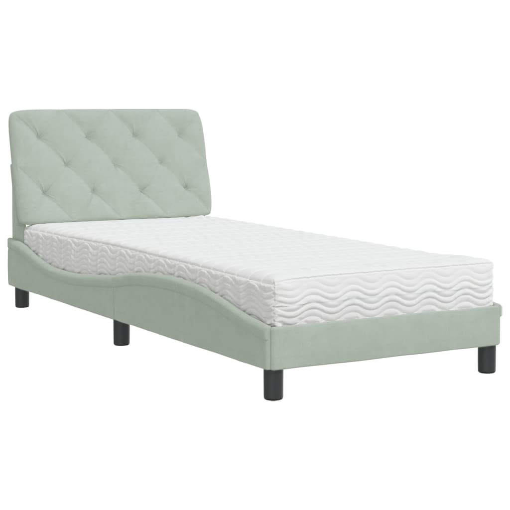 seng med madras 90x190 cm velour lysegrå