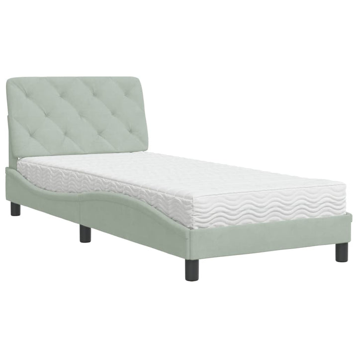 seng med madras 90x190 cm velour lysegrå