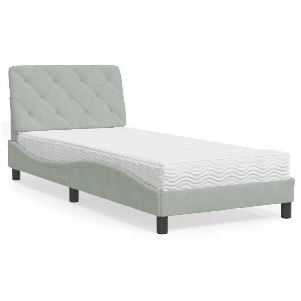 seng med madras 90x190 cm velour lysegrå