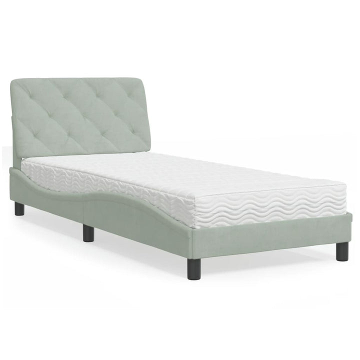 seng med madras 90x190 cm velour lysegrå