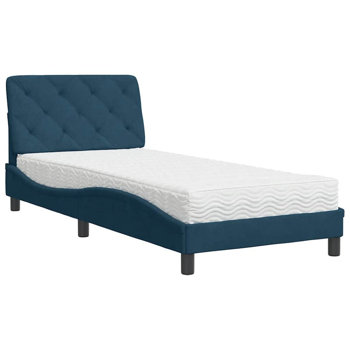 seng med madras 90x190 cm velour blå