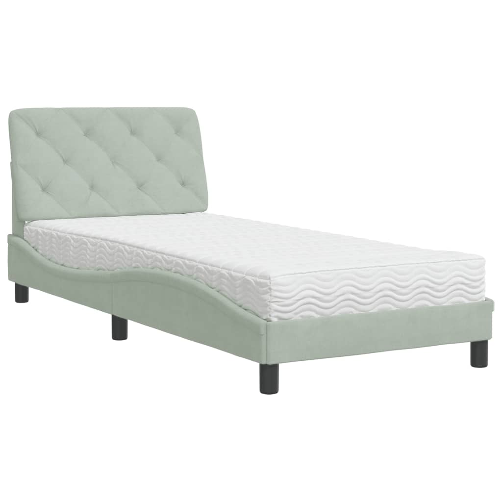 seng med madras 90x200 cm velour lysegrå
