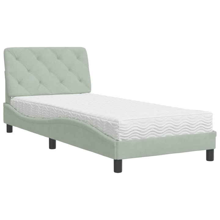 seng med madras 90x200 cm velour lysegrå