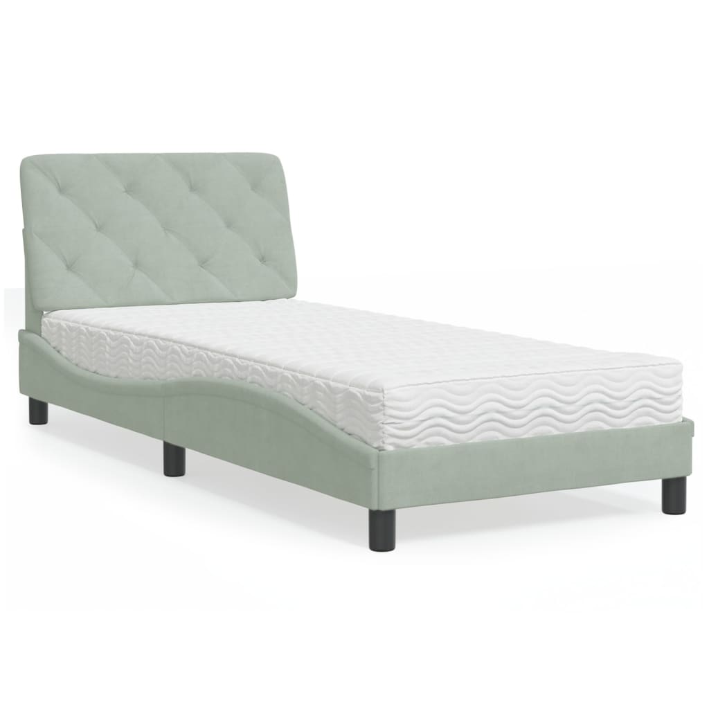 seng med madras 90x200 cm velour lysegrå