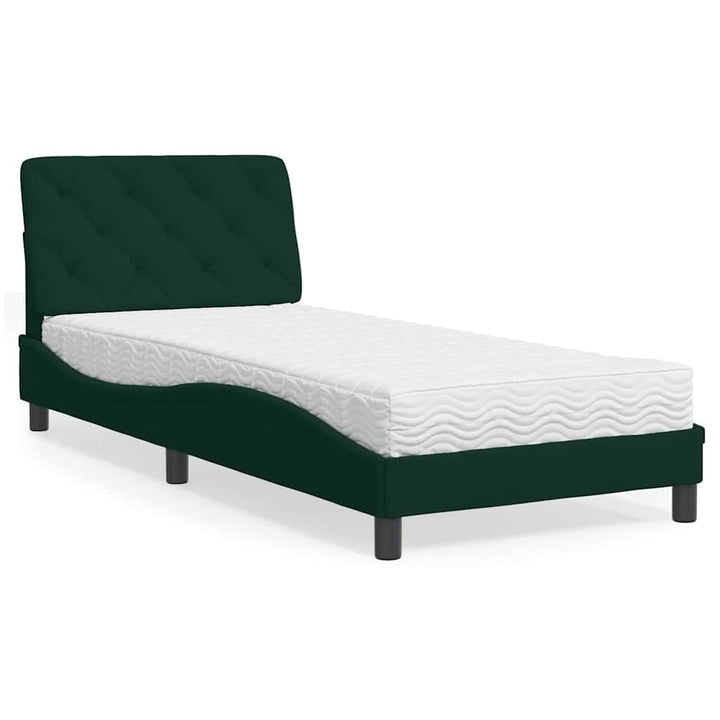 seng med madras 90x200 cm velour mørkegrøn