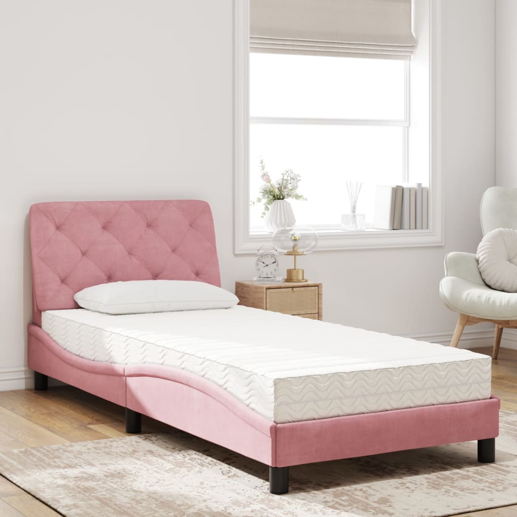 seng med madras 90x200 cm velour lyserød