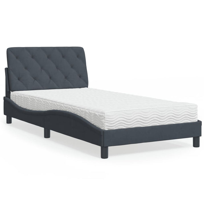 seng med madras 100x200 cm velour mørkegrå