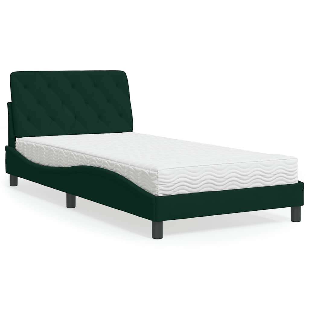 seng med madras 100x200 cm velour mørkegrøn