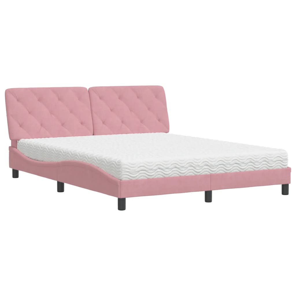 seng med madras 160x200 cm velour lyserød