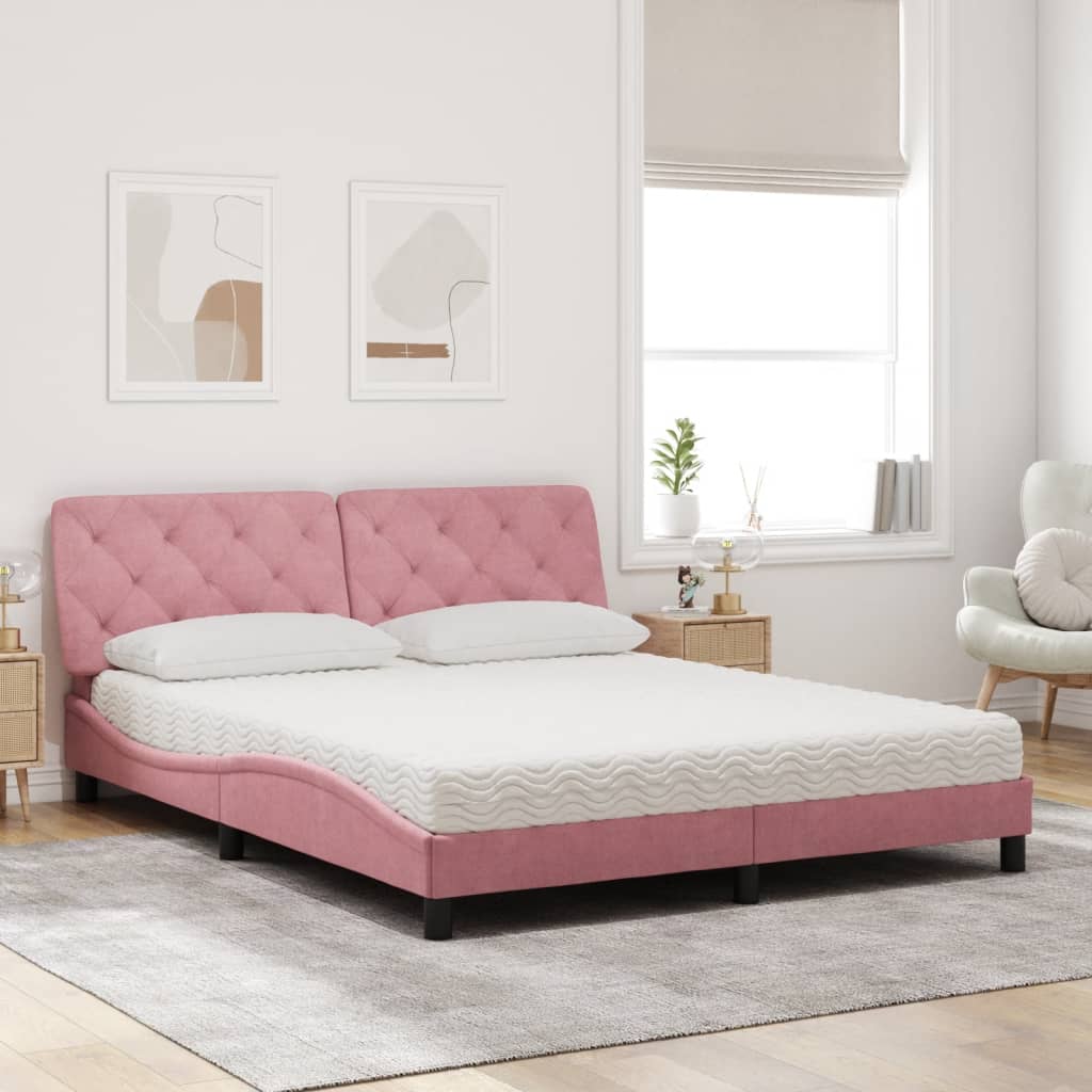 seng med madras 160x200 cm velour lyserød