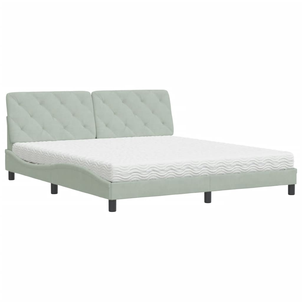 seng med madras 180x200 cm velour lysegrå