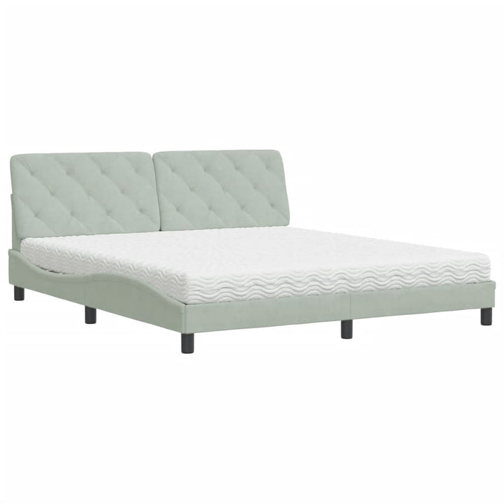 seng med madras 180x200 cm velour lysegrå