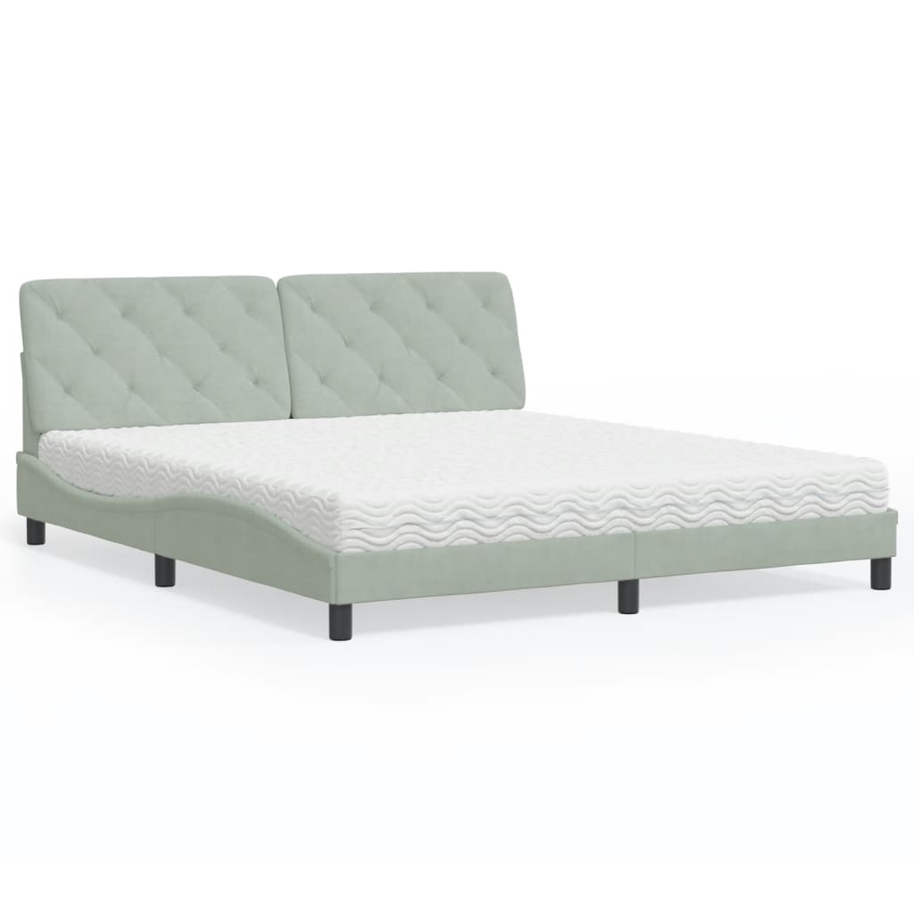 seng med madras 180x200 cm velour lysegrå